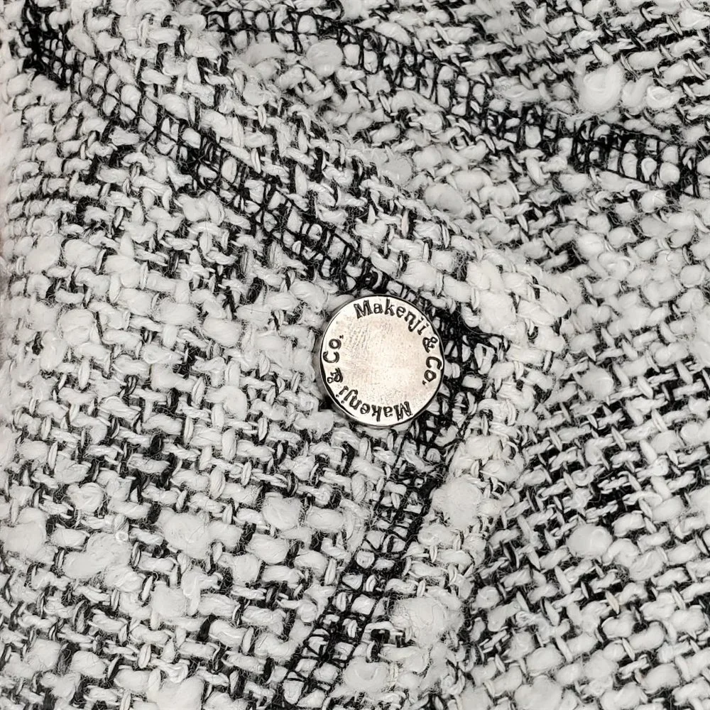 Makenji Womens Size 12 Black and White Medium Tweed Moto Long Sleeve Jacket